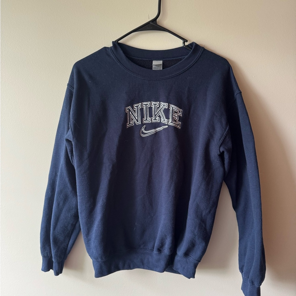 Nike Blue Crewneck Sweater with Ribbed Cuffs